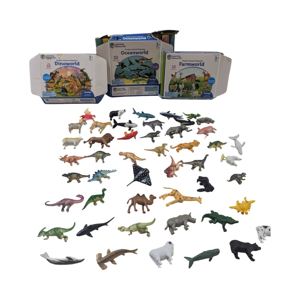 Learning Resources Pocket Animal Playsets Dinoworld Oceanworld Farmworld Lot